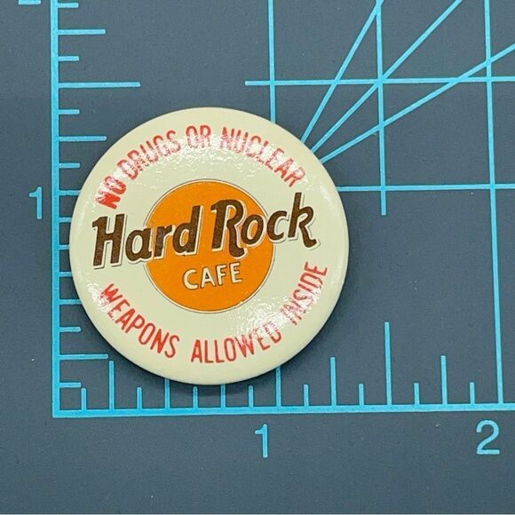 Hard Rock Cafe Button Pin Back Logo No Drugs Or Nuclear Weapons Allowed Inside - Picture 3 of 4